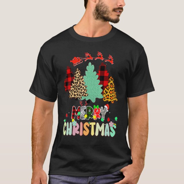 Camiseta Merry Christmas Tree Leopard Buffalo Red Plaid For (Anverso)