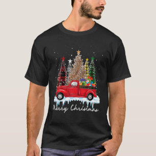 Camiseta Merry Christmas Tree Leopard Plaid Red Green Truck