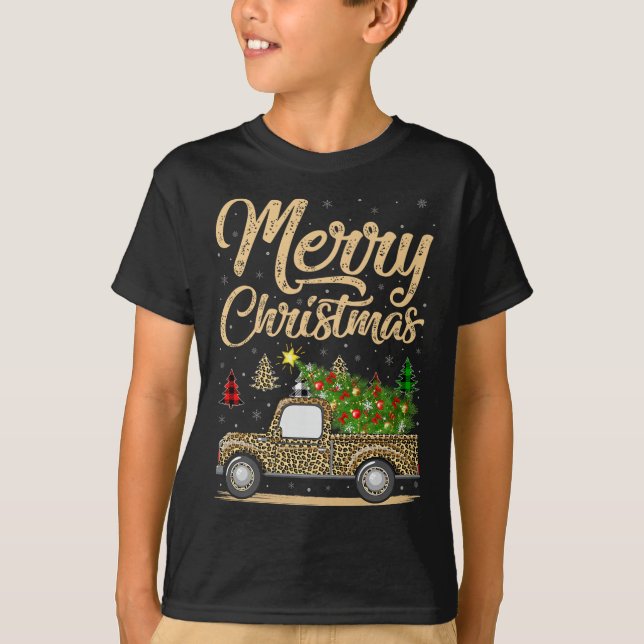 Camiseta Merry Christmas Tree Leopard Truck Xmas Family Paj (Anverso)