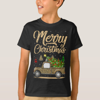 Camiseta Merry Christmas Tree Leopard Truck Xmas Family Paj