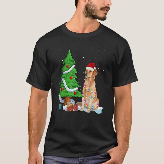Camiseta Merry Christmas Tree Light Santa Hat Dog (Anverso)