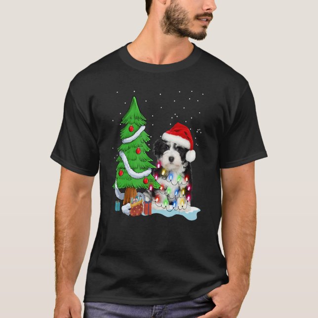 Camiseta Merry Christmas Tree Light Santa Hat Dog Shih Tzu  (Anverso)
