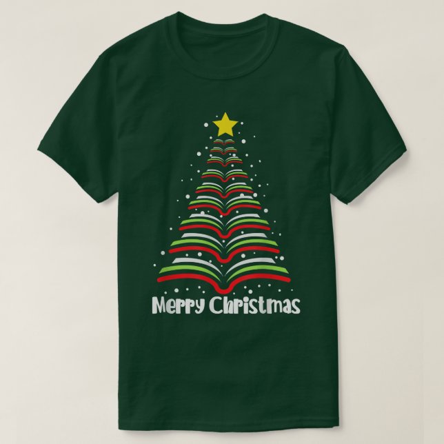 Camiseta Merry Christmas Tree Love Leer libros Bibliotecari (Diseño del anverso)