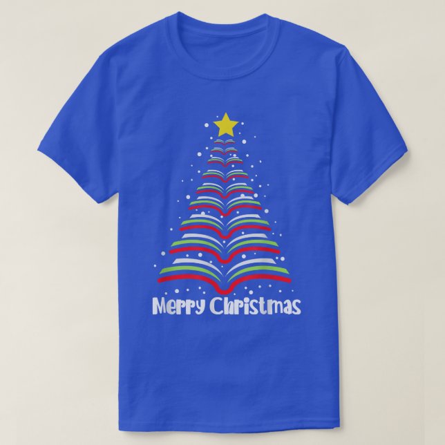 Camiseta Merry Christmas Tree Love Reading Books Librarian  (Diseño del anverso)