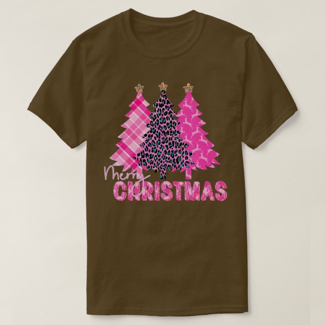 Camiseta Merry Christmas Tree Pink Buffalo Plaid and Leopar (Diseño del anverso)