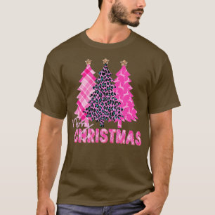 Camiseta Merry Christmas Tree Pink Buffalo Plaid and Leopar