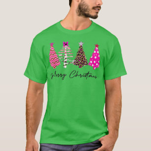 Camiseta Merry Christmas Tree Pink Buffalo Plaid and Leopar