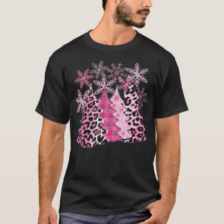 Camiseta Merry Christmas Tree Pink Buffalo Plaid and Leopar