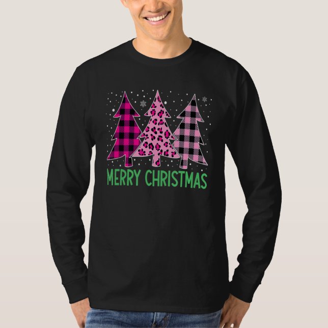 Camiseta Merry Christmas Tree Pink Buffalo Tocado Y Leopar (Anverso)