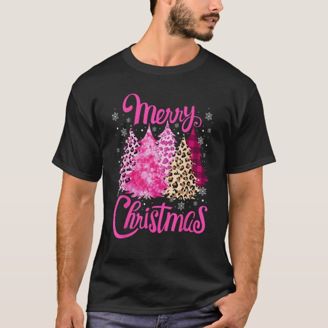 Camiseta Merry Christmas Tree Pink Xmas Leopard Matando F (Anverso)