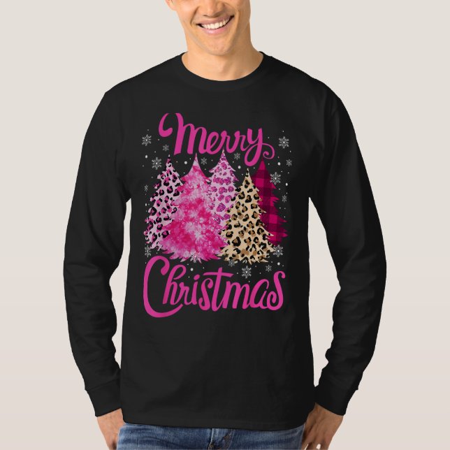 Camiseta Merry Christmas Tree Pink  Xmas Leopard Matching F (Anverso)