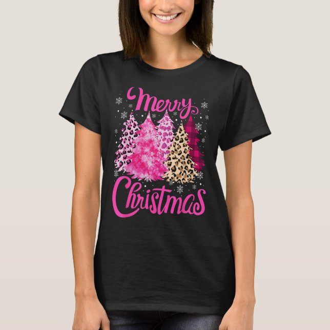 Camiseta Merry Christmas Tree Pink  Xmas Leopard Matching F (Anverso)