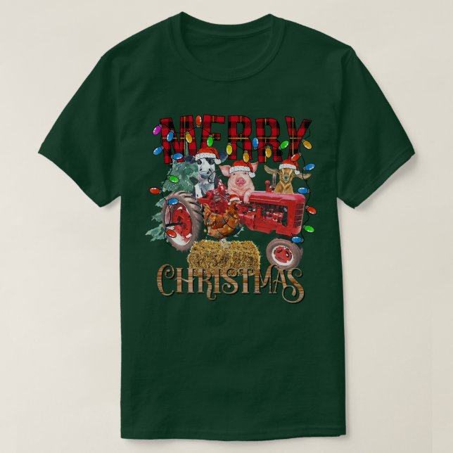 Camiseta Merry Christmas Tree Red Tractor Lighting Farmer C (Diseño del anverso)