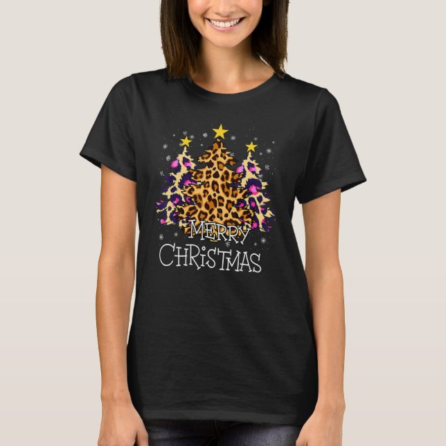 Camiseta Merry Christmas Trees with Leopard Pink (Anverso)