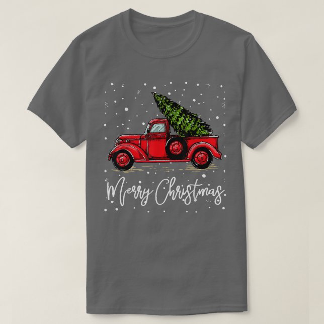 Camiseta Merry Christmas Truck Red With Tree Funny Xmas Paj (Diseño del anverso)
