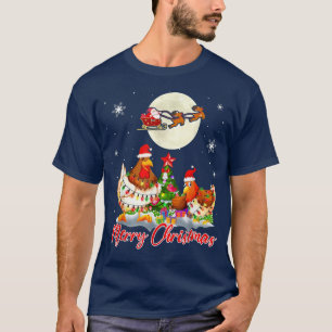 Camiseta Merry Christmas Two Santa Chickens Xmas Tree Light