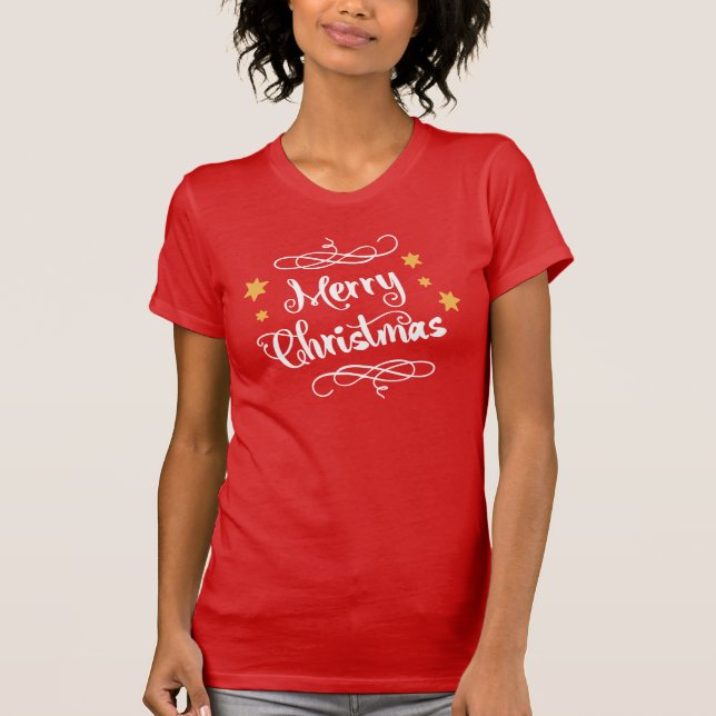 Camiseta Merry Christmas Typography Red White (Anverso)