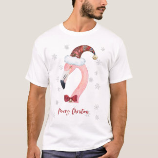 Camiseta Merry Christmas Typography Santa Flamingo