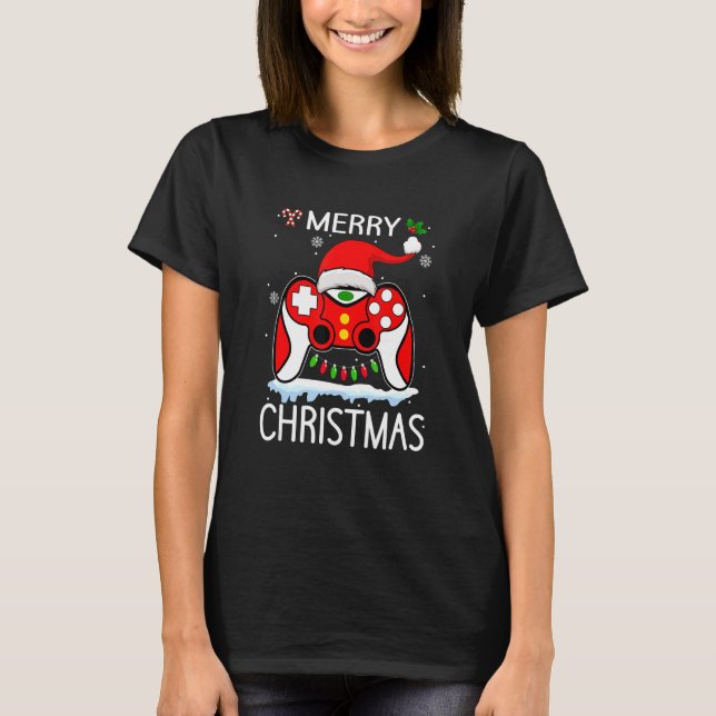 Camiseta Merry Christmas Video Game Controller Santa Hat Ga (Anverso)