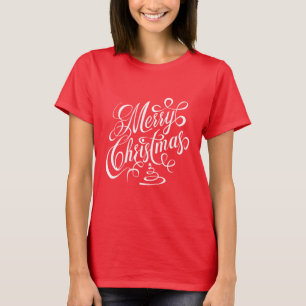 Camiseta Merry Christmas White Fancy Cursive Typography