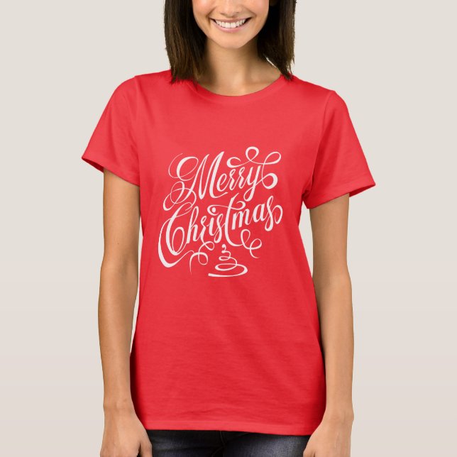 Camiseta Merry Christmas White Fancy Cursive Typography (Anverso)
