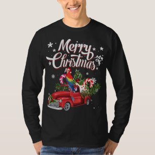 Camiseta Merry Christmas Xmas Tree Red Truck Parrot Santa H