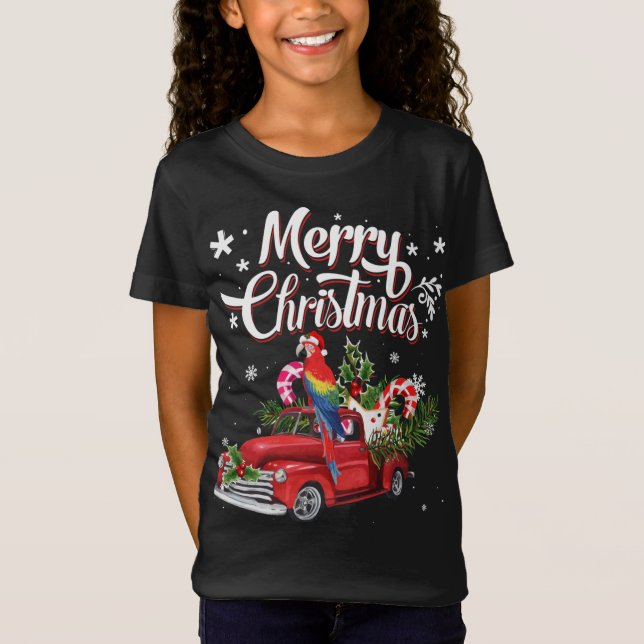 Camiseta Merry Christmas Xmas Tree Red Truck Parrot Santa H (Anverso)