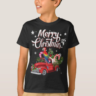 Camiseta Merry Christmas Xmas Tree Red Truck Parrot Santa H