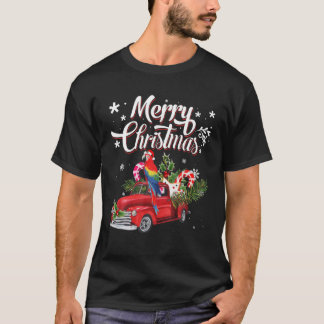 Camiseta Merry Christmas Xmas Tree Red Truck Parrot Santa H