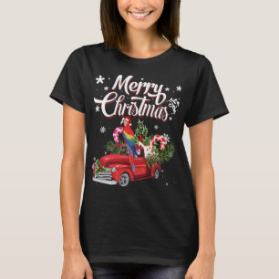 Camiseta Merry Christmas Xmas Tree Red Truck Parrot Santa H