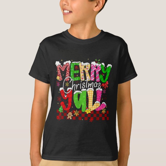 Camiseta Merry Christmas Y’all Southern Christmas Tree Girl (Anverso)