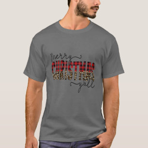 Camiseta Merry Christmas Y'all Leopard Red Buffalo Plaid