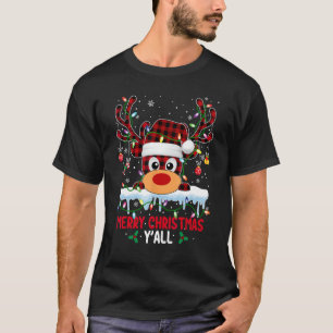 Camiseta Merry Christmas Y'all Rudolph Deer Buffalo Plaid