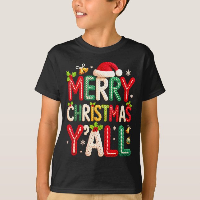 Camiseta Merry Christmas Y'all Santa Crochet Knitting Quilt (Anverso)
