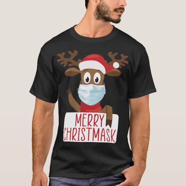Camiseta Merry Christmask Reindeer Face Mask Funny Christma (Anverso)