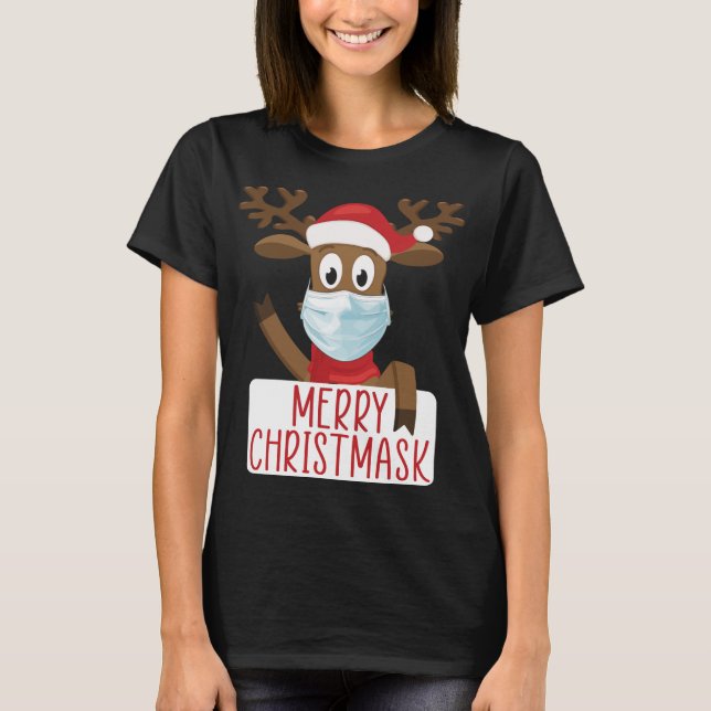 Camiseta Merry Christmask Reindeer Face Mask Funny Christma (Anverso)