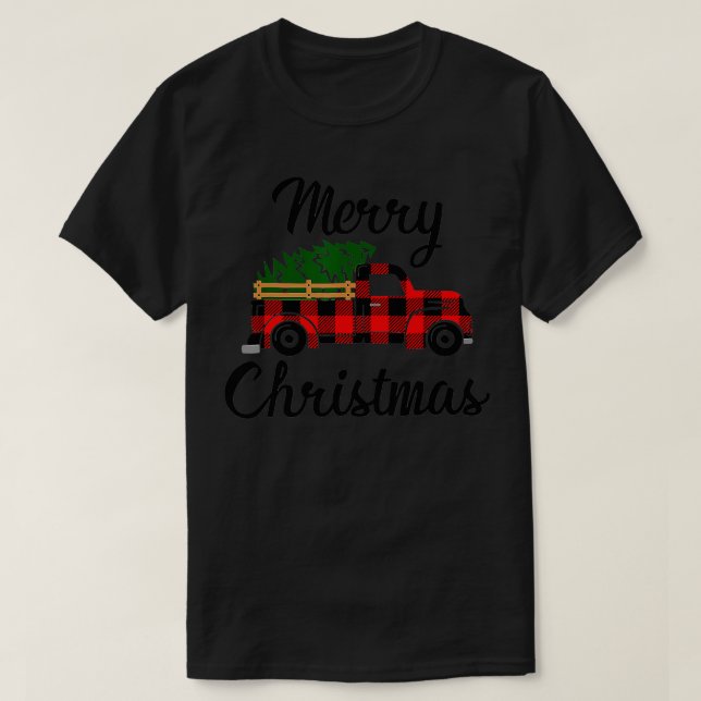 Camiseta Merry ChristmasTree On Buffalo Plaid Truck  (Diseño del anverso)
