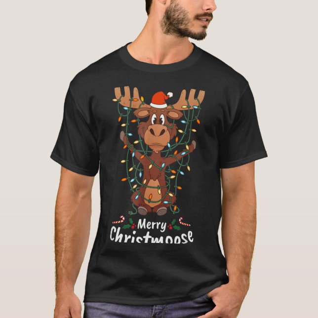 Camiseta Merry Christmoose Christmas Mooses Xmas Tree Light (Anverso)