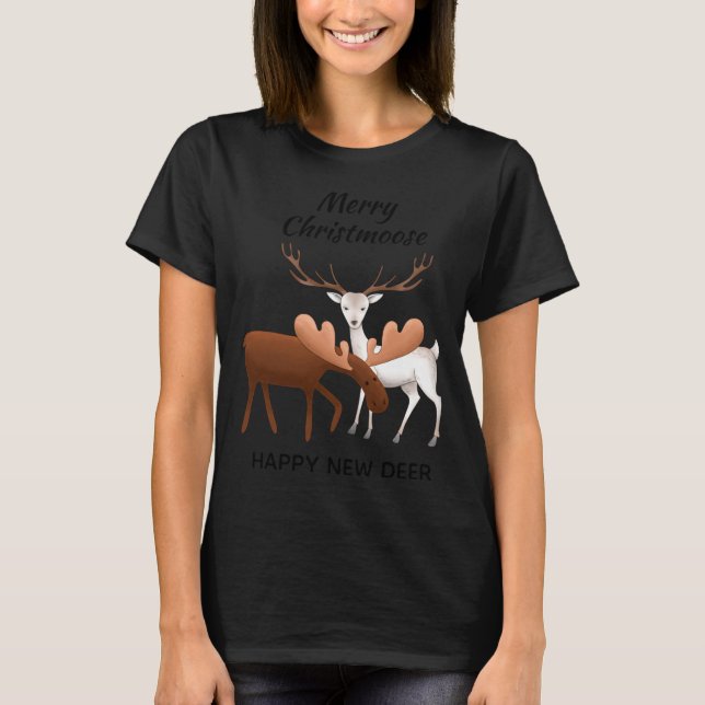Camiseta Merry Christmoose Happy New Deer T Shirt  (Anverso)