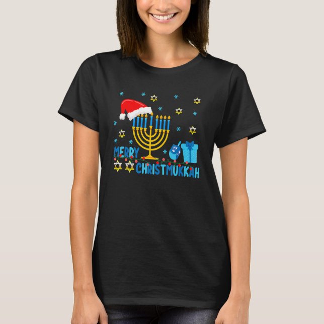 Camiseta Merry Christmukkah Hanukkah Holiday  Light Santas  (Anverso)