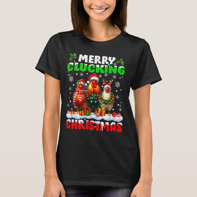 Camiseta Merry Clucking Christmas Funny Chicken Santa Hat X (Anverso)