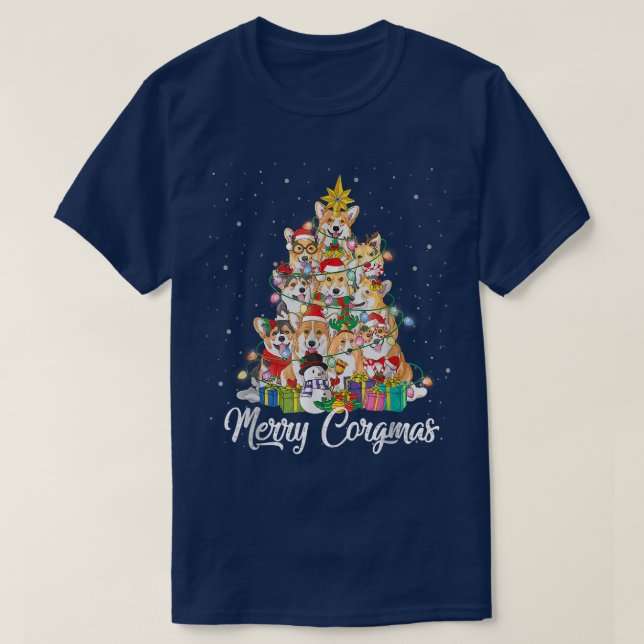 Camiseta Merry Corgi Santa Hat Christmas Tree Fairy Lights (Diseño del anverso)
