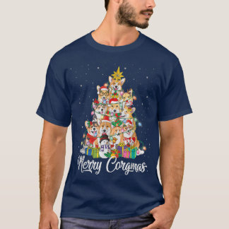Camiseta Merry Corgi Santa Hat Christmas Tree Fairy Lights