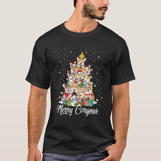 Camiseta Merry Corgmas Árbol de Navidad Hadas Luces Perro (Anverso)