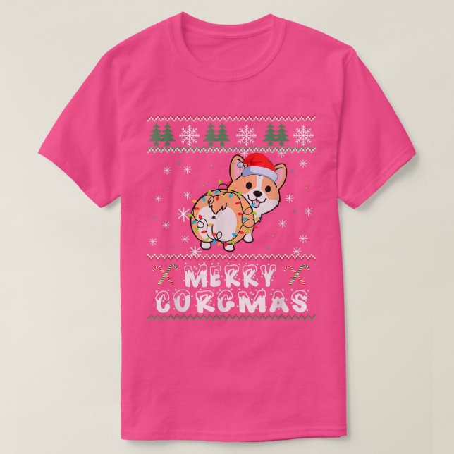 Camiseta Merry Corgmas Corgi Ugly Christmas Tree Light Sant (Diseño del anverso)