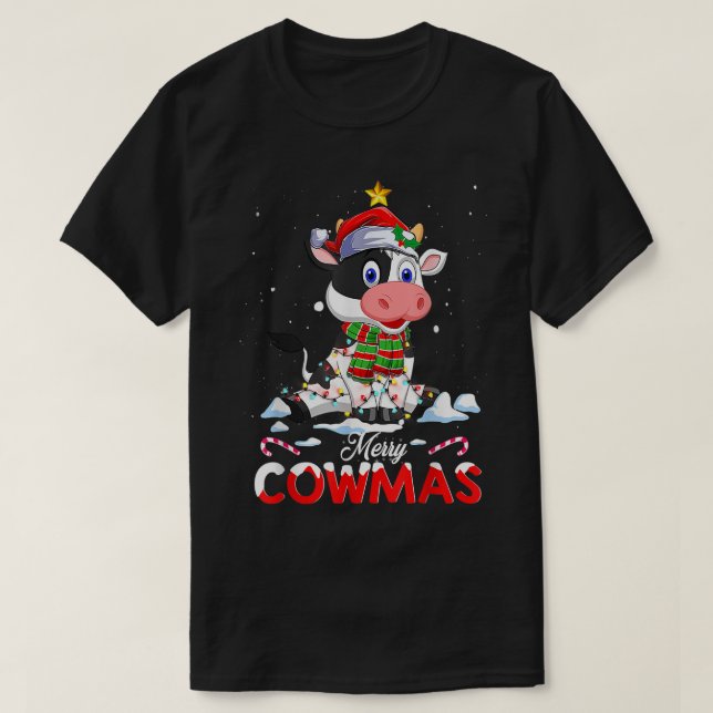 Camiseta Merry Cowmas Funny Cow Santa Hat Christmas PJs Xma (Diseño del anverso)