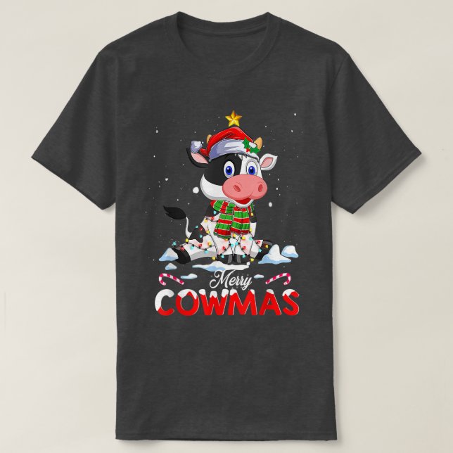 Camiseta Merry Cowmas Funny Cow Santa Hat Christmas PJs Xma (Diseño del anverso)