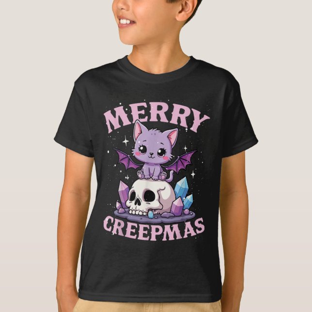 Camiseta Merry Creepmas Cat Pastel Goth Christmas Skull For (Anverso)