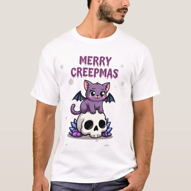 Camiseta Merry Creepmas Cat Pastel Goth Christmas Skull T-S (Anverso)