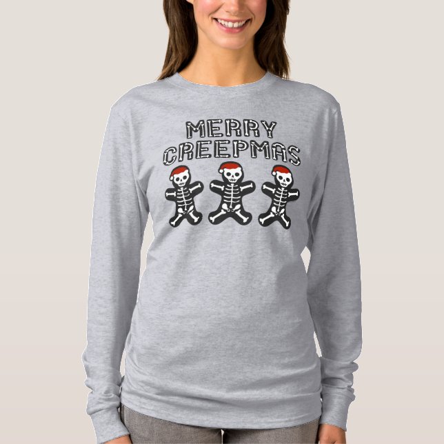 Camiseta Merry Creepmas Skeleton Gingerbread Men (Anverso)